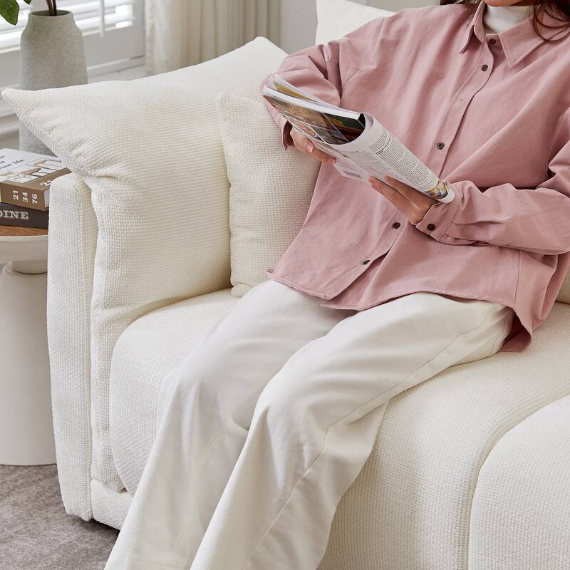 3-Seater Sofa With Unique Design And Soft Arm Pillows Contemporary Style Linen Sofa With 3 Comfortable Cushions With 2 Pillows