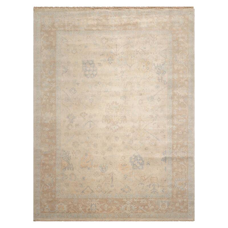 Multi Size Hand Knotted Beige Oushak Wool Area Rug Stone Wash Oriental
