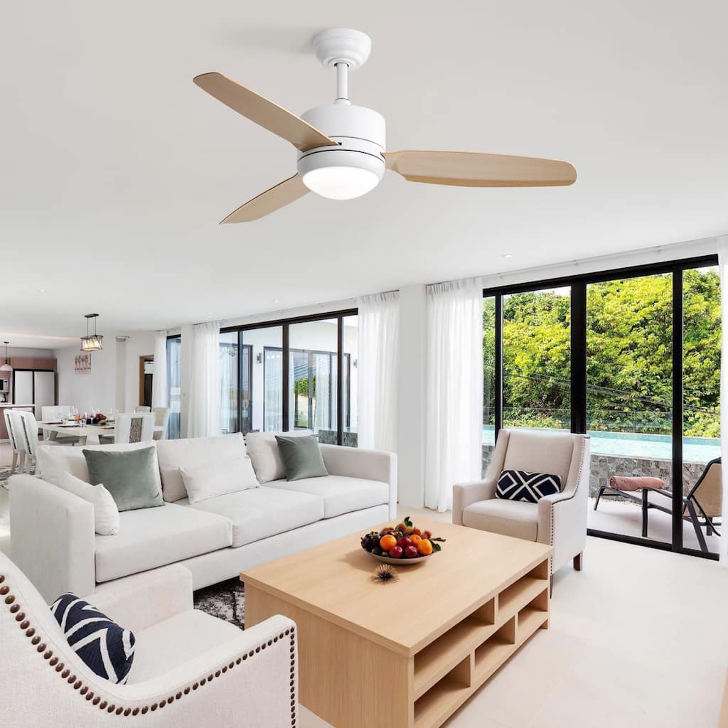 Low Profile Reversible Ceiling Fans with Lights and Remote Control, 46 Inch LED Ceiling Fan Light, Noiseless DC Motor, 6 Speeds