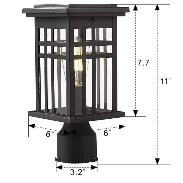 dimension image slide 2 of 3, Outdoor Post Light, Lantern Light Fixture with Clear Glass Shade