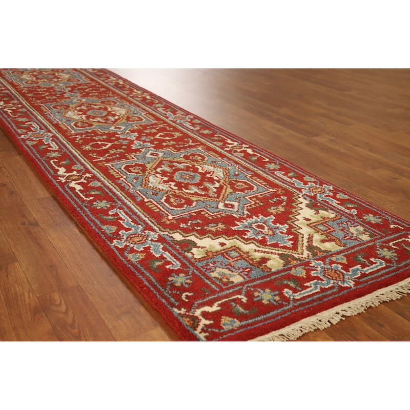 Red Heriz Serapi Indian Runner Rug Handmade Traditional Wool Carpet - 2'5" x 11'10" - Red - 2'5" x 11'10"
