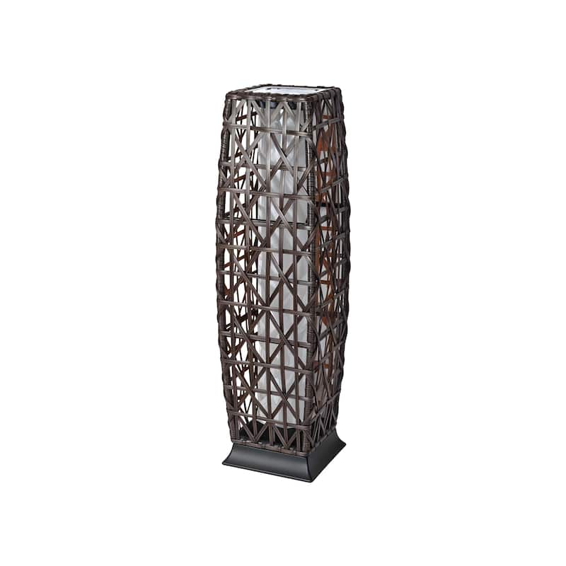 Tall Solar Floor Lantern Outdoor Rattan Light 7"x7"x27" Weatherproof - Brown