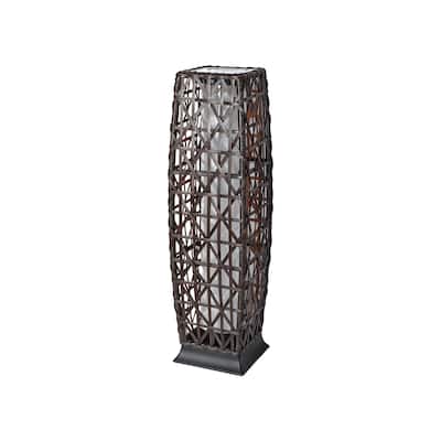 Tall Solar Floor Lantern Outdoor Rattan Light 7"x7"x27" Weatherproof