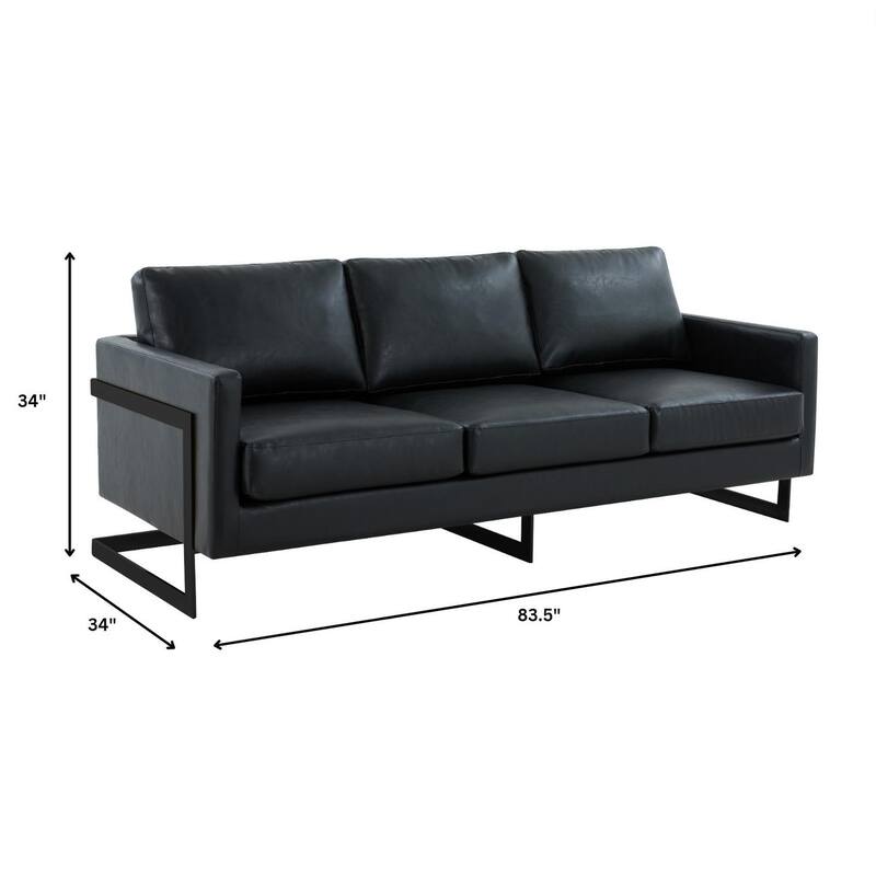 Lincoln Modern Minimalist Leather 3-Seater Sofa Couch w Removable Cushions in Stainless Steel Base for Living Room Bedroom