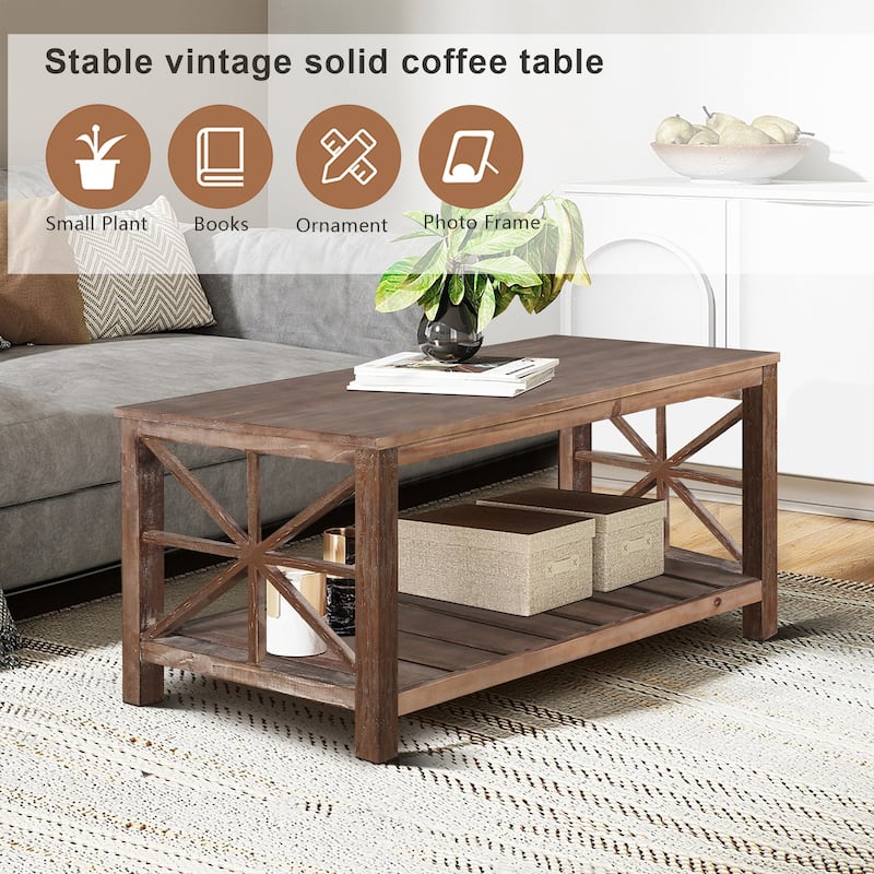 47 Inch Modern Coffee Table with Storage Shelf, Farmhouse Rectangle Living Room Center Table for Small Spaces,Easy Assembly