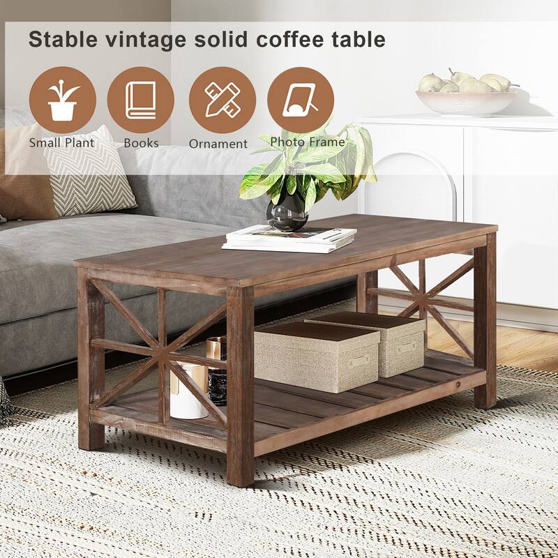 GDFStudio - Nathaniel Rustic Wood Coffee Table with Spacious Storage - 47.24" W x 23.62" D x 19.68" H