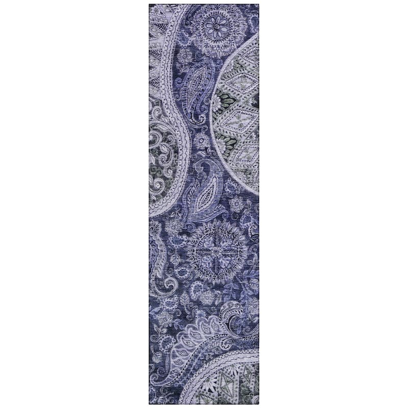 Machine Washable Indoor/ Outdoor Modern Paisley Chantille Rug