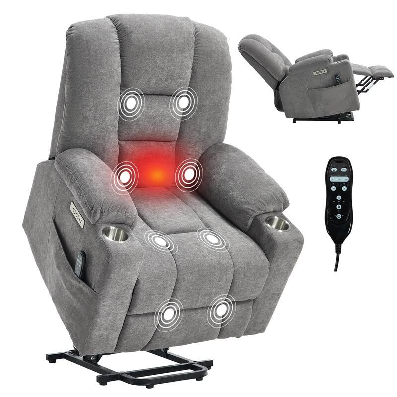 Large Power Lift Recliner with Massage & Heat - Heavy Duty Wide Recliner Chair for Elderly, USB/Type-C Charging, Cup Holders