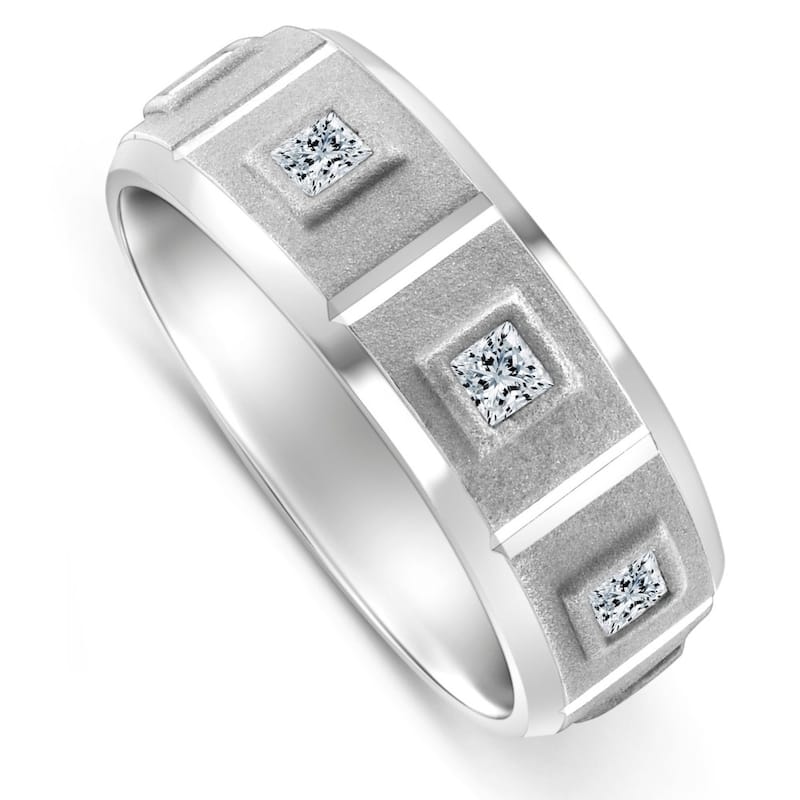 3/4Ct Men's Princess Cut Diamond Brushed Wedding Ring Gold Lab Grown 7MM
