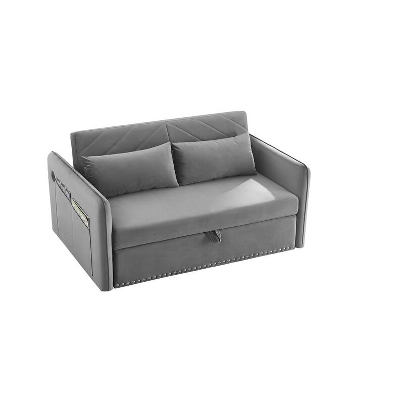 Velvet Convertible Sleeper Sofa Bed with 3-Level Adjustable Backrest, USB Port, and Side Pockets