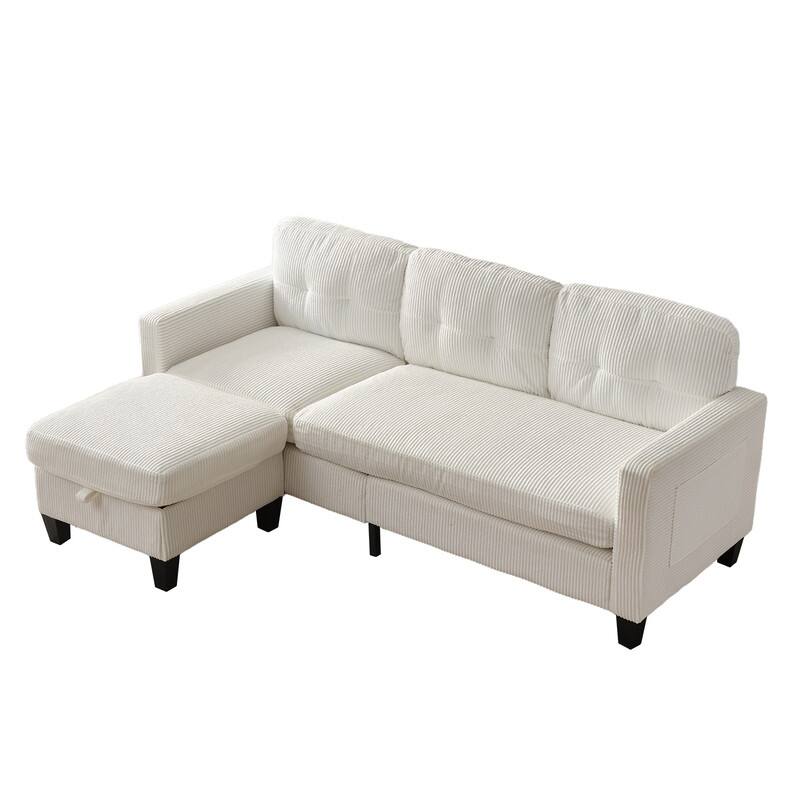 Mixoy 76'' L-Shaped Small Sofa Couch,3-Seater Corduroy Sectional Sofa with Storage Ottoman