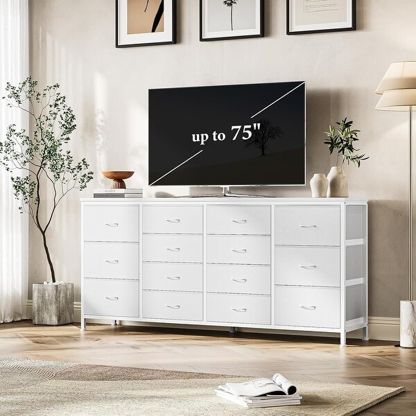 14 Drawer Dresser, 63 Inch White Dresser TV Stand - On Sale - Bed