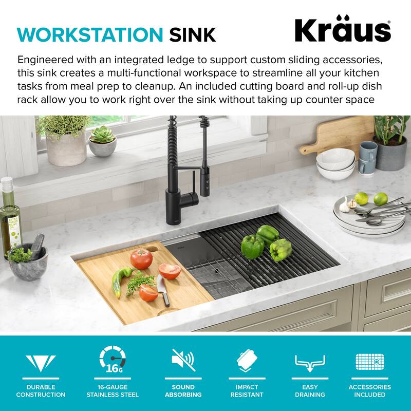 KRAUS Kore Workstation Undermount Stainless Steel Kitchen Sink