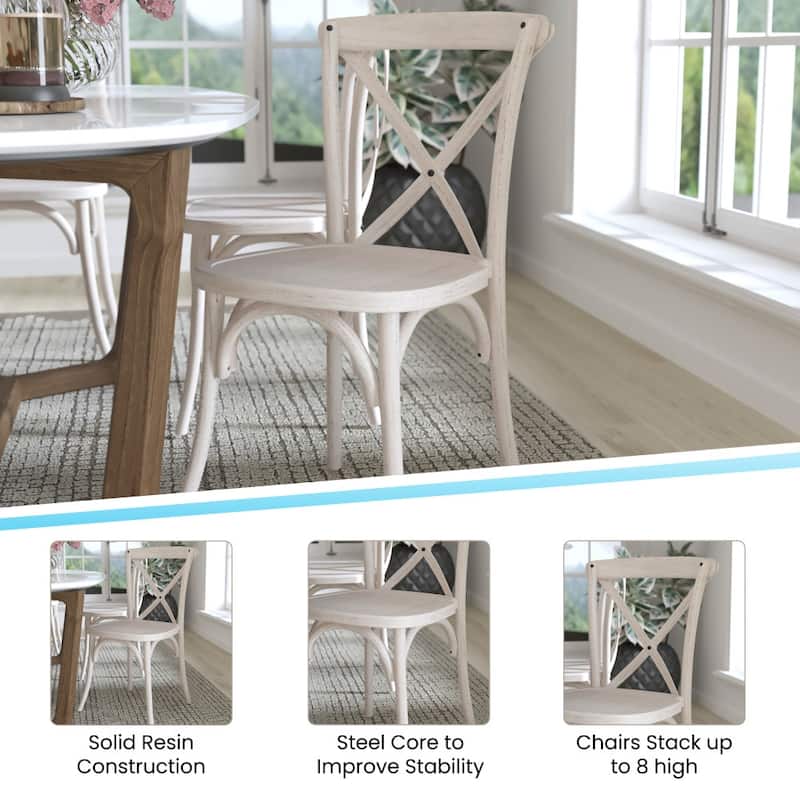 Modern Resin Stacking Cross Back Dining Chairs (Set of 2)