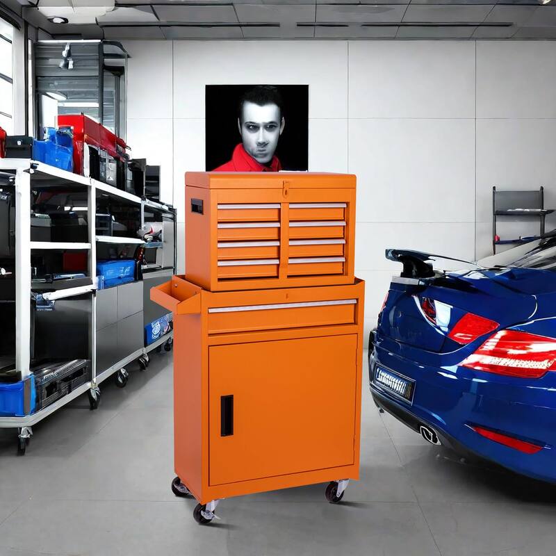 Modern and convenient work supply tool cabinet set with handles, drawers and cabinets, metal frame for garage workshop - Orange