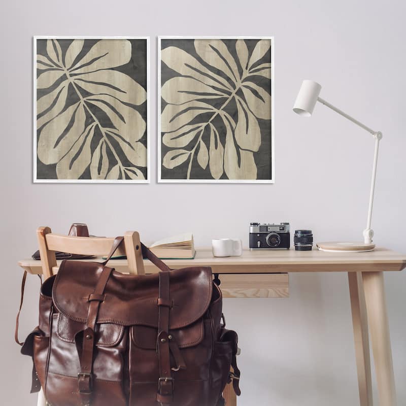 Stupell Rustic Curved Leaves Framed Giclee Art Design By June Erica Vess (Set of 2)