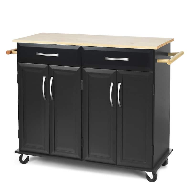 Costway Rolling Kitchen Trolley Island Black Cart Wood Top Storage