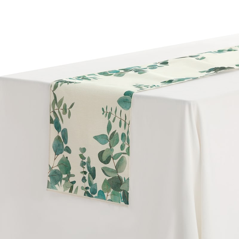 Table Runner, Green Leaf Farmhouse Burlap Dining Table Decorations - 13x71 Inch