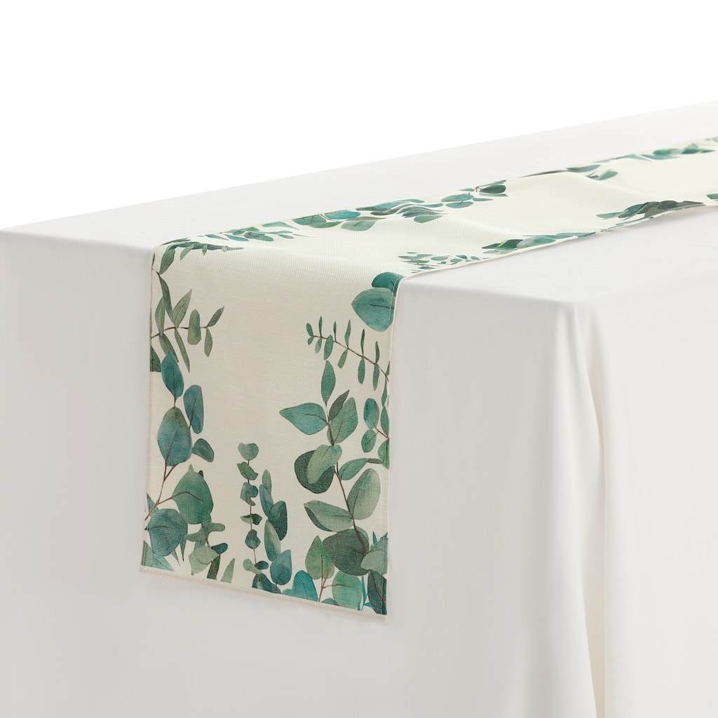 Table Runner, Green Leaf Farmhouse Burlap Dining Table Decorations - 13x71 Inch