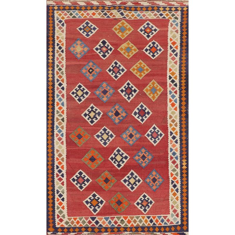 Kilim Qashqai Persian Vintage Rug Flatweave Bedroom Red Wool Carpet - 4'2"x 7'2"