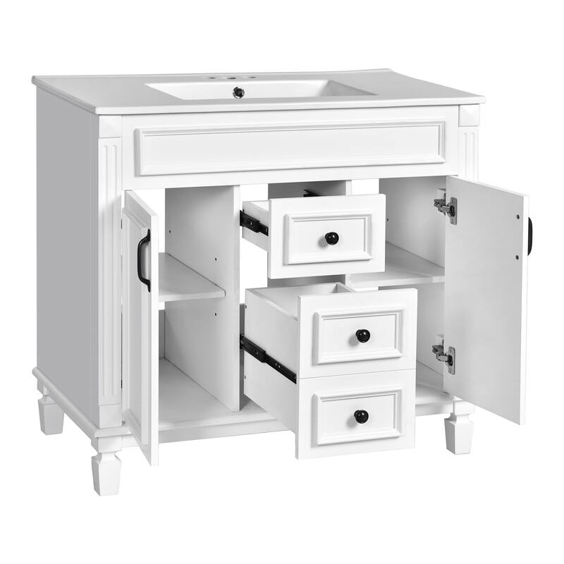 36" Bathroom Vanity w/Sink, 2 Soft-Close Doors & 2 Drawers