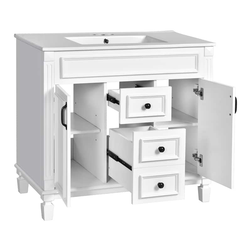 Roomfitters 36" Vanity with Sink, Modern Cabinet with 2 Drawers and Soft Closing Doors, Freestanding Bathroom Design