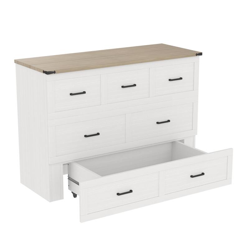 Queen/Full Size Murphy Cabinet Bed - Foldable Platform Bed with Charging Station & Large Storage Drawer