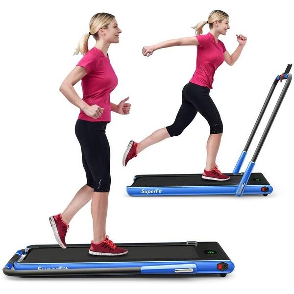 slide 1 of 26, 2-in-1 Folding Treadmill with RC Bluetooth Speaker LED Display - 49" x 27" x 42" (L x W x H)