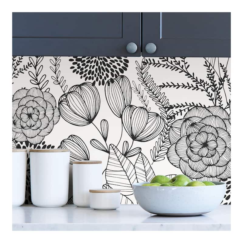 NuWallpaper Black Secret Garden Peel & Stick Wallpaper - 216in x 20.5in x 0.025in