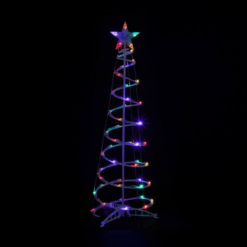 Set of 2 LED Lighted Multi-Color Outdoor Spiral Christmas Cone Trees 3' 4'