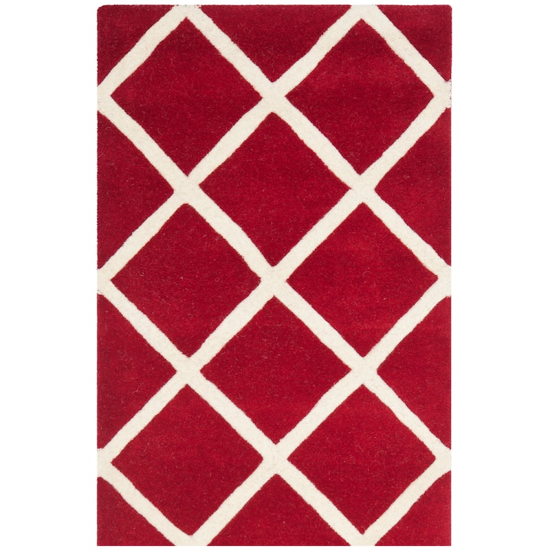 SAFAVIEH, Handmade Chatham Ezzelina Modern Moroccan Wool Rug - 2' x 3' - Red/Ivory