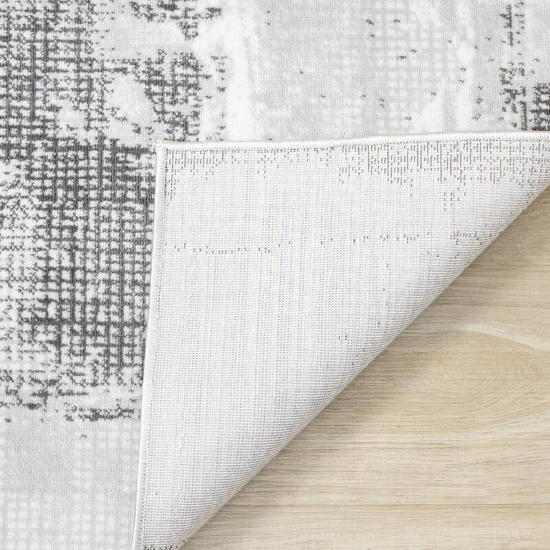 Alpine Rug Co. Washable White/Grey Abstract Area Rug