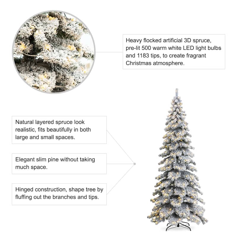 Glitzhome 7.5ft/9ft/12ft Pre-Lit Flocked Layered Spruce Artificial Christmas Trees