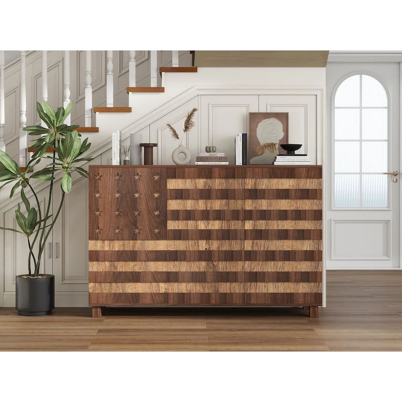55" Buffet Sideboard Cabinet with Storage, Storage cabinet With Hand Carved Craftsmanship with 2 Drawers and 3 Doors