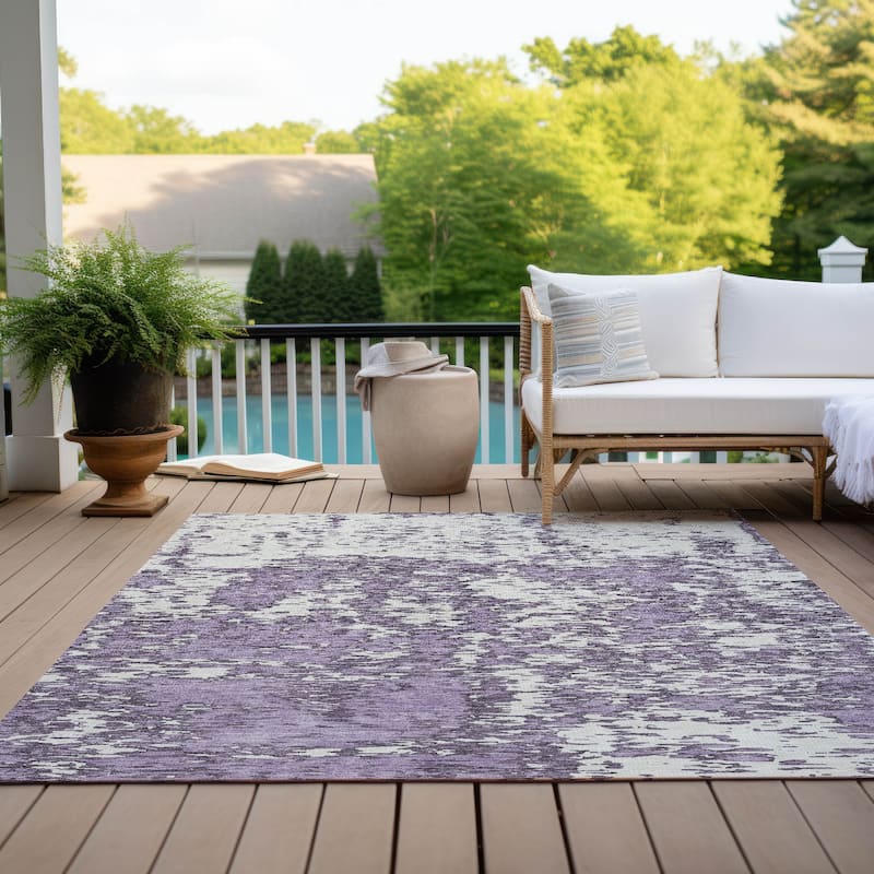 Machine Washable Indoor/ Outdoor Abstract Pixels Chantille Rug
