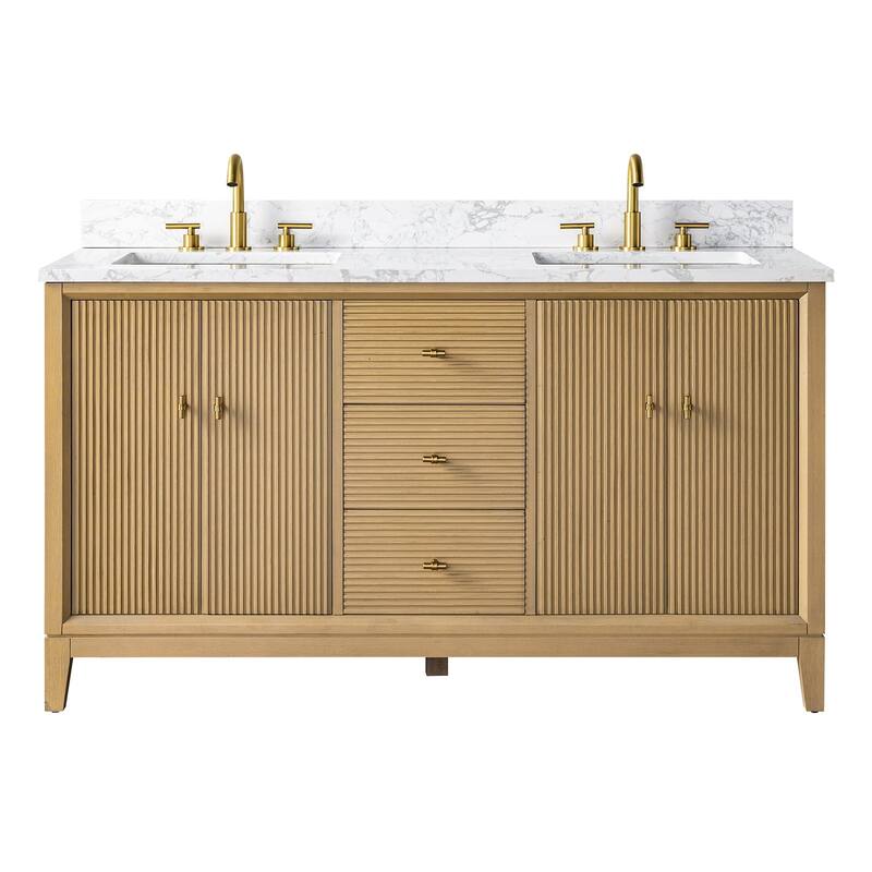 Vanity Art 60" Freestanding Bathroom Vanity with Engineered Marble Top and Sinks