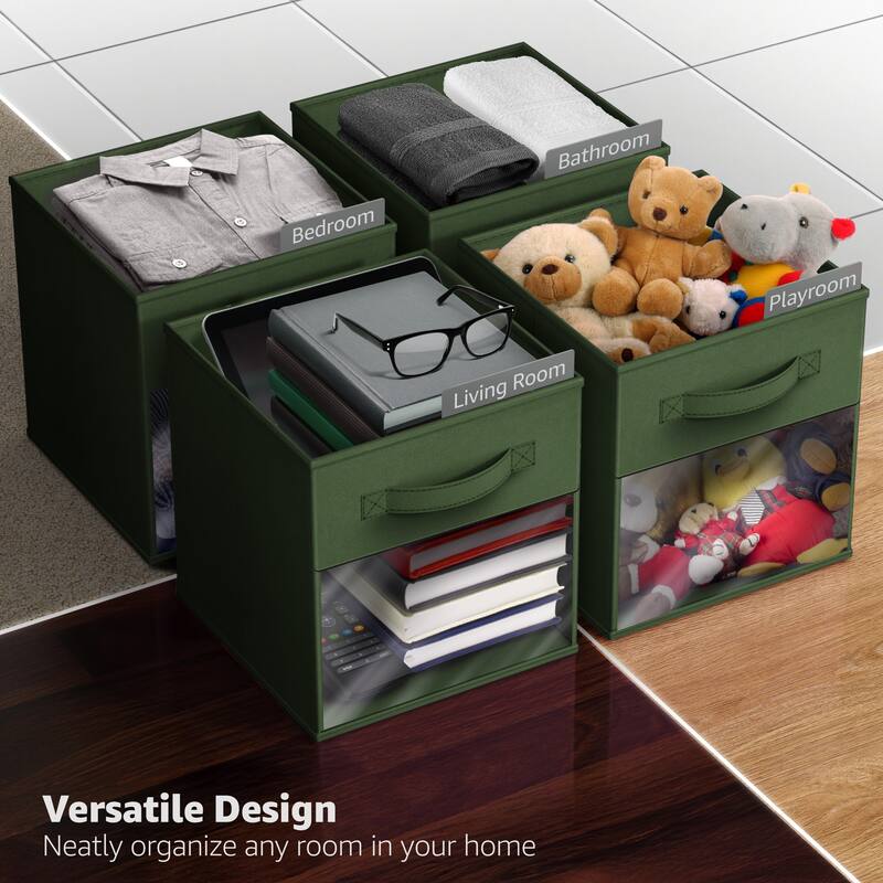 Sorbus 11" Storage Bin with Clear Window – 6-Pack Foldable Fabric Organizers - 10.5” L x 10.5” W x 11” H