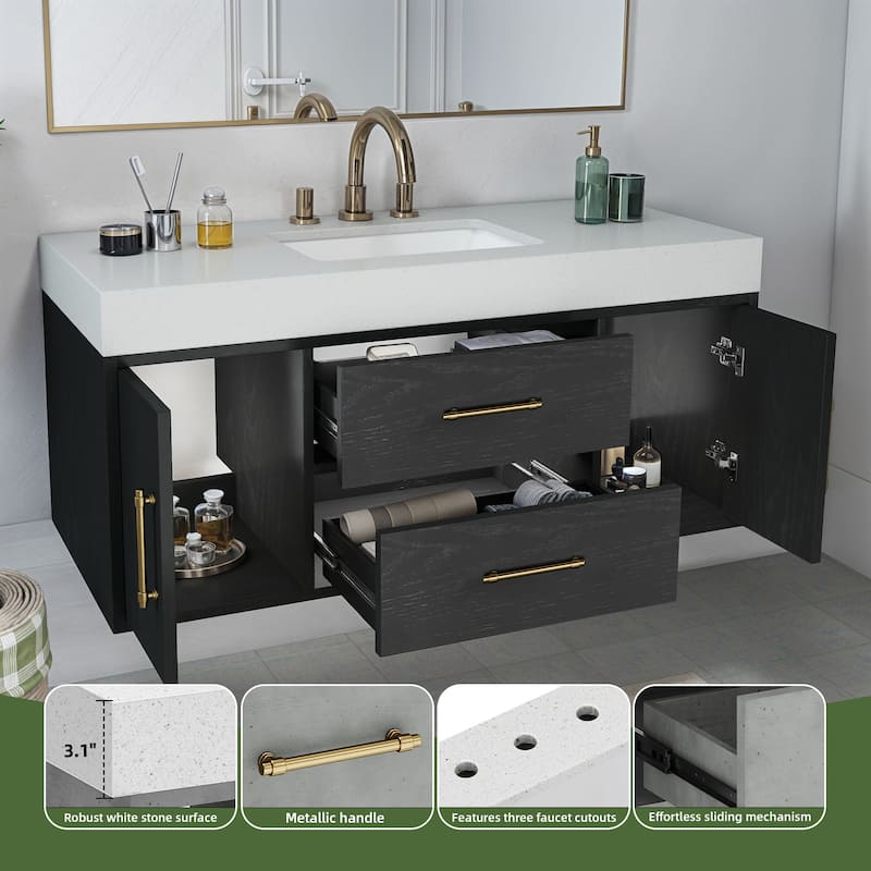 Moasis 40"/48" Wide Floating Wall Mounted Bathroom Vanity with 2 Drawers & 2 Storage Cabinet
