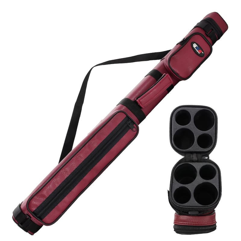 GSE™ 2x2 Square Hard Billiard Pool Cue Stick Carrying Case, Billiard Cue Case Holds 2 Butts/2 Shafts (5 Colors) - Burgundy