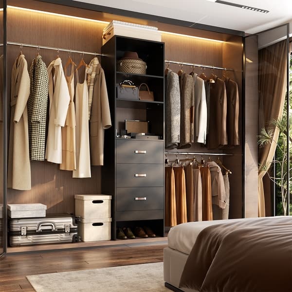 96'' W Modern White Closet Organizer System with Drawers for Walk-in and Reach-in Closet