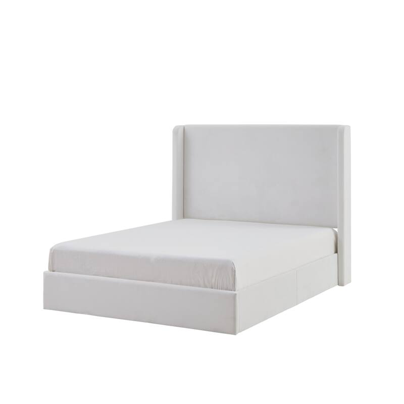 Upholstered Wingback Bed / Upholstered Platform Bed Frame / 52.3" High Headboard / Simplicity/ No Box Spring Needed/ King