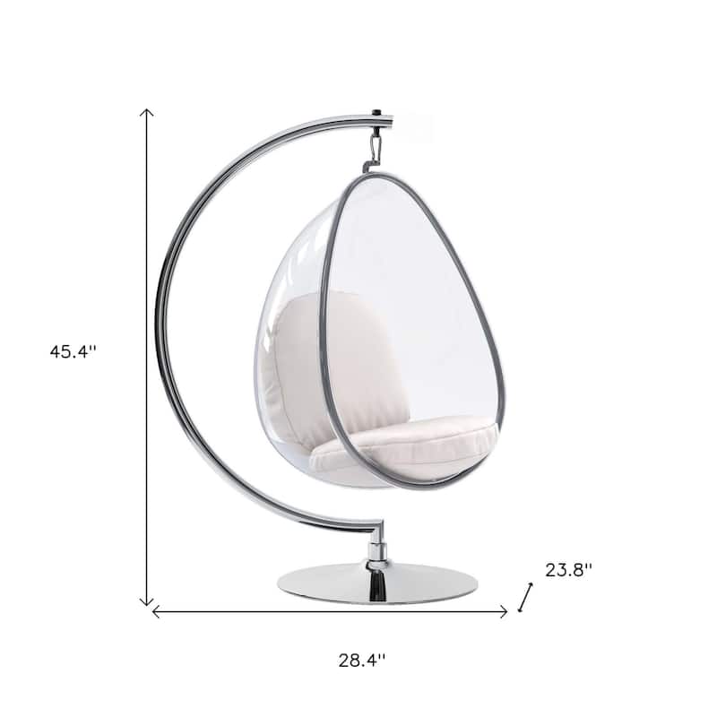 HomeRoots 28" White And Silver Acrylic and Faux Leather Balloon Chair - 28.4' X '45.4' X '23.8