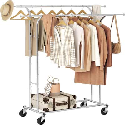 Heavy Duty Clothes Rack with Shelf and Hooks - 22"D x 66.56"W x 62.6"H