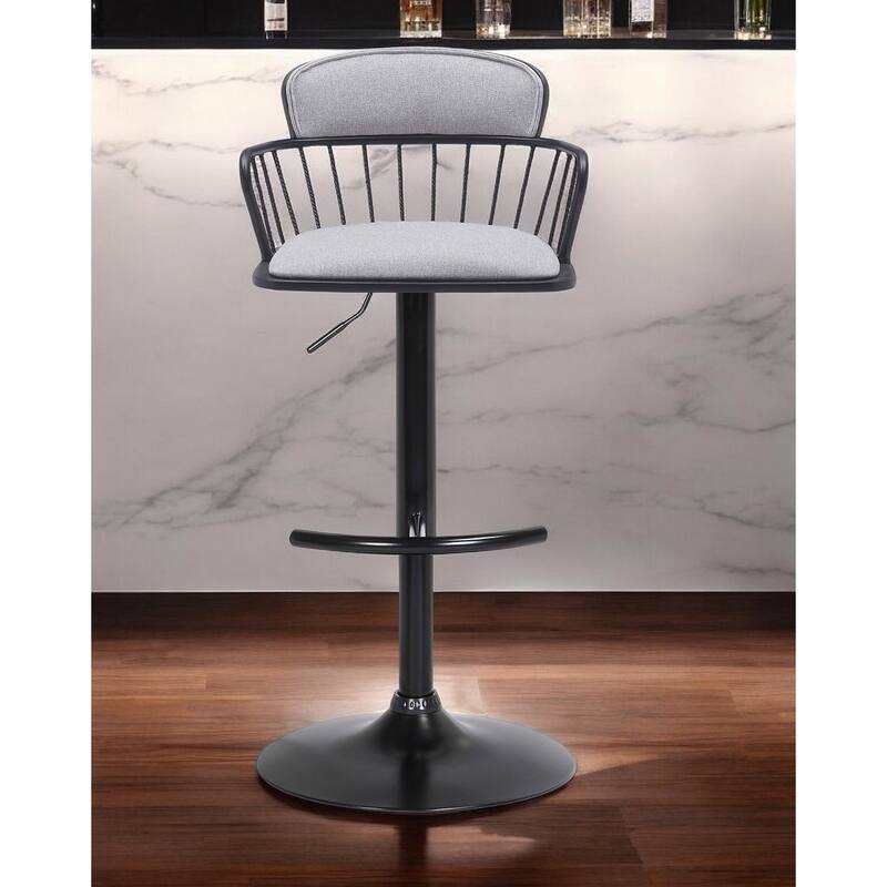 Light Gray and Black Fabric with Metal Swivel Low Back Adjustable Height Bar Chair - Light Gray