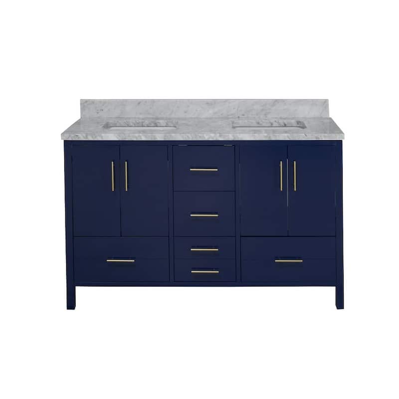 KitchenBathCollection California 60" Double Bathroom Vanity with Carrara Marble Top