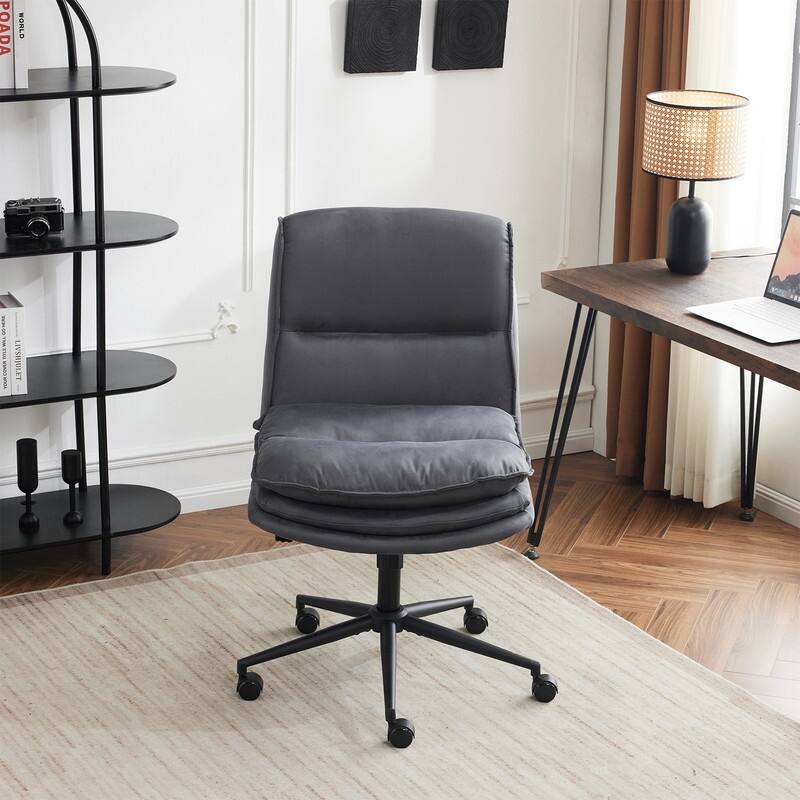 Upholstered Armless Polyester Fiber Task Office Chair With Wheels - Dark Grey