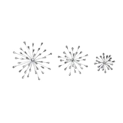 Zeckos Silver Teardrop Jeweled Starburst Metal Wall Hangings (Setof 3)