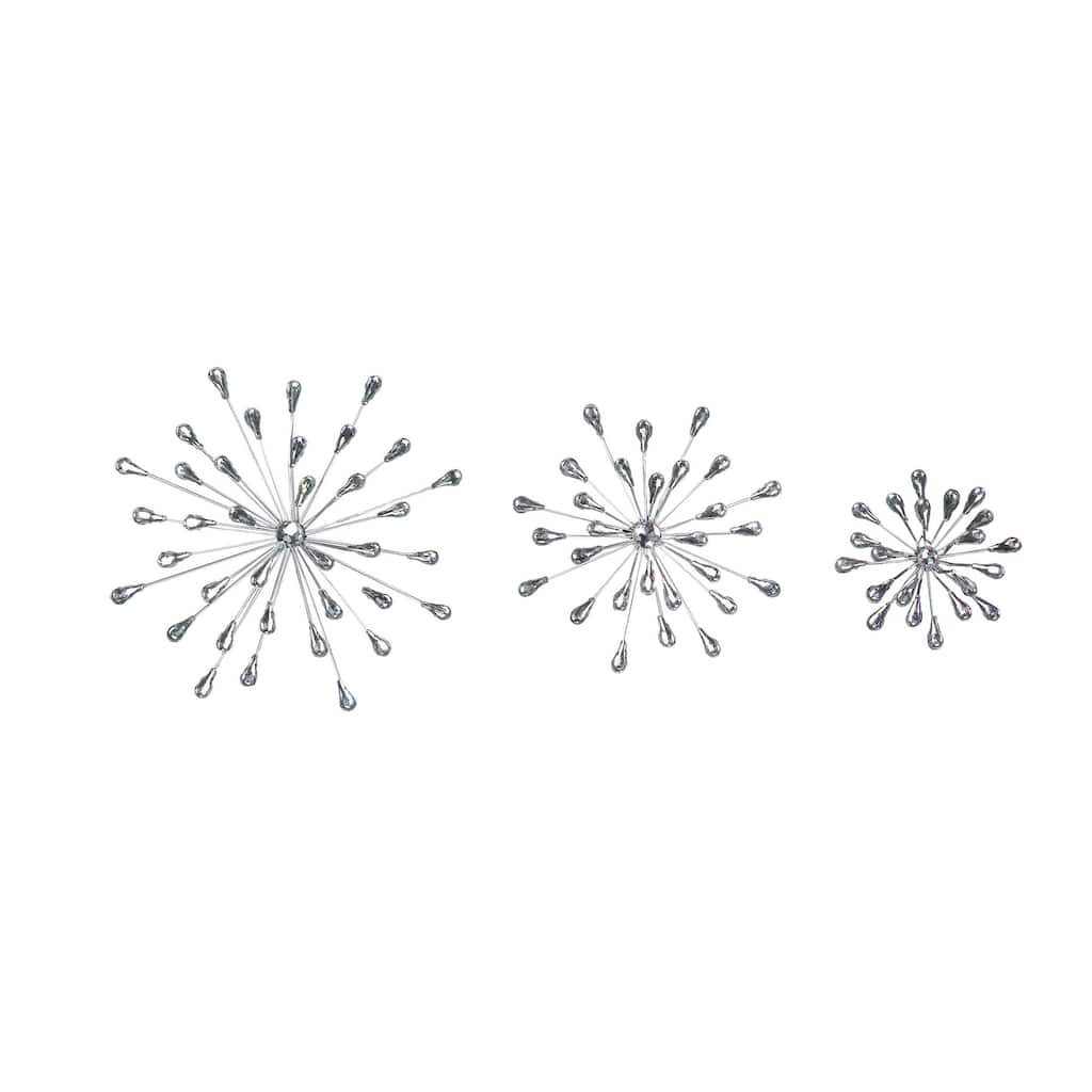Zeckos Silver Teardrop Jeweled Starburst Metal Wall Hangings (Setof 3)