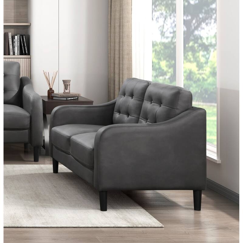 Gray Polished Microfiber Upholstered 1Pc Loveseat Button Tufted Contoured Arms Solid Wood Frame Casual Living Room Furniture