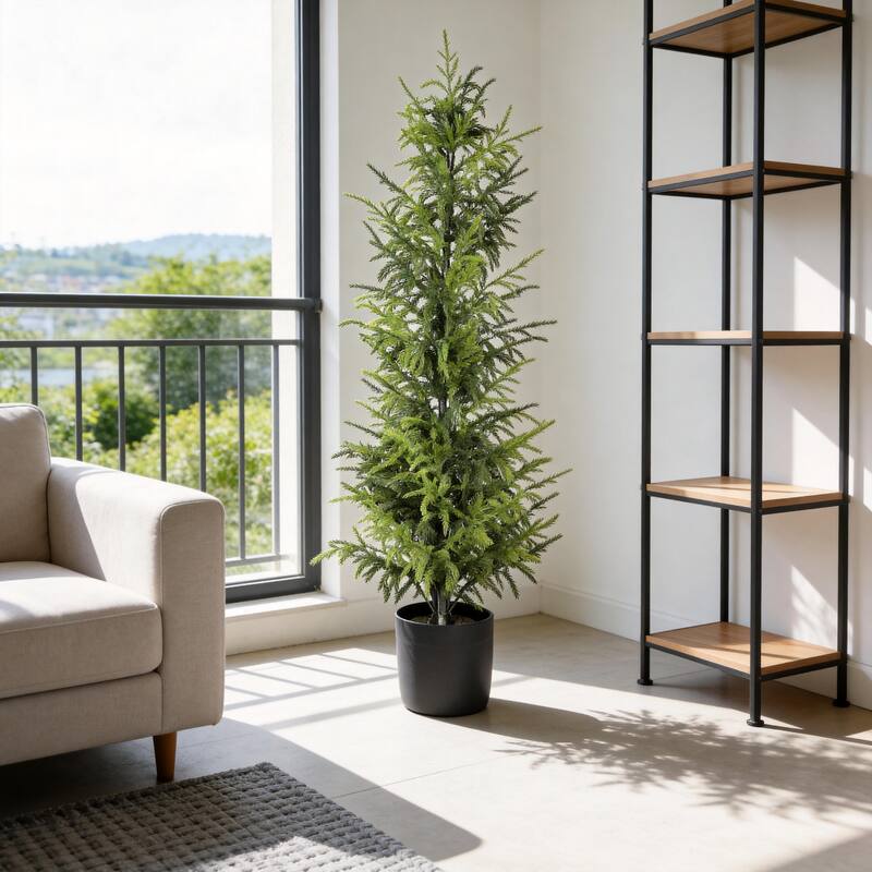 4" Artificial Real Touch Pine Tree in Black Plastic Pot, 1pc/set